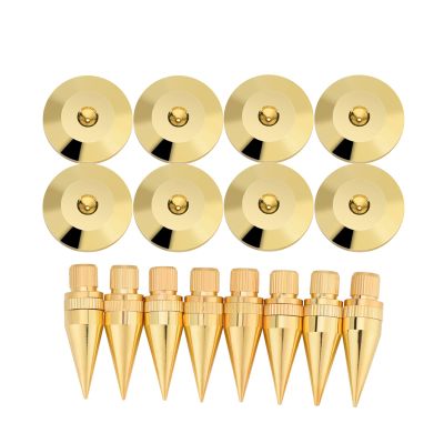 8 Pcs Copper Speaker Spikes Pads with Gold Plating, Universal Shock Base Isolation for Amplifier Turntable (25x4mm)