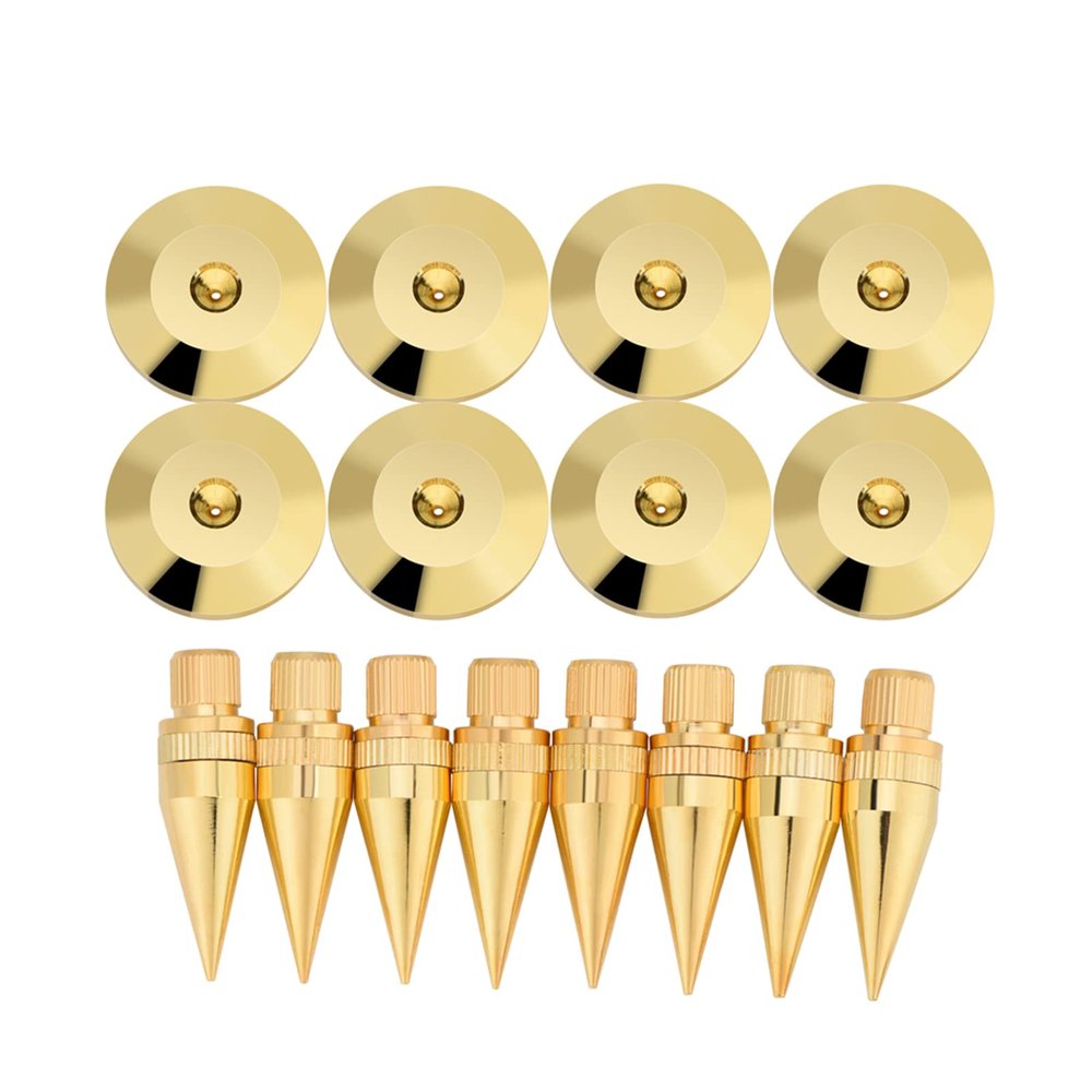 8 Pcs Copper Speaker Spikes Pads with Gold Plating, Universal Shock Base Isolation for Amplifier Turntable (25x4mm)