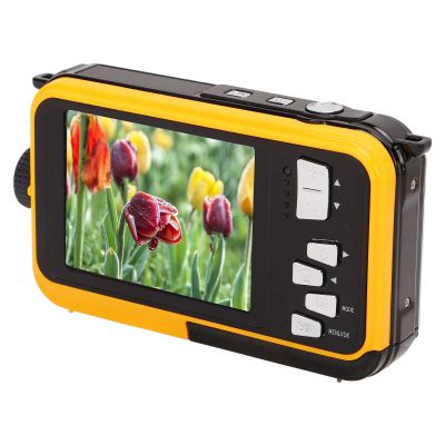 Underwater Digital Camera, Full HD 2.7K 48MP Water Proof Camera with Front Rear Selfie Dual Screen, 16x Digital Zoom, Camcorder for Travel Vlog (Yellow)