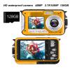 Underwater Digital Camera, Full HD 2.7K 48MP Water Proof Camera with Front Rear Selfie Dual Screen, 16x Digital Zoom, Camcorder for Travel Vlog (Yellow) view 4