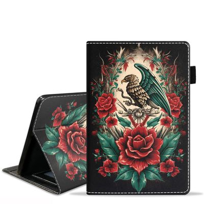 BXIKEOPIU Case for Amazon Kindle Fire HD 10 Tablet (10.1 inch, 9th/7th Generation, 2019/2017 Release), Slim PU Leather Stand Folio Cover with Auto Wake Sleep, Mexican Flag Mayan Aztec Totem