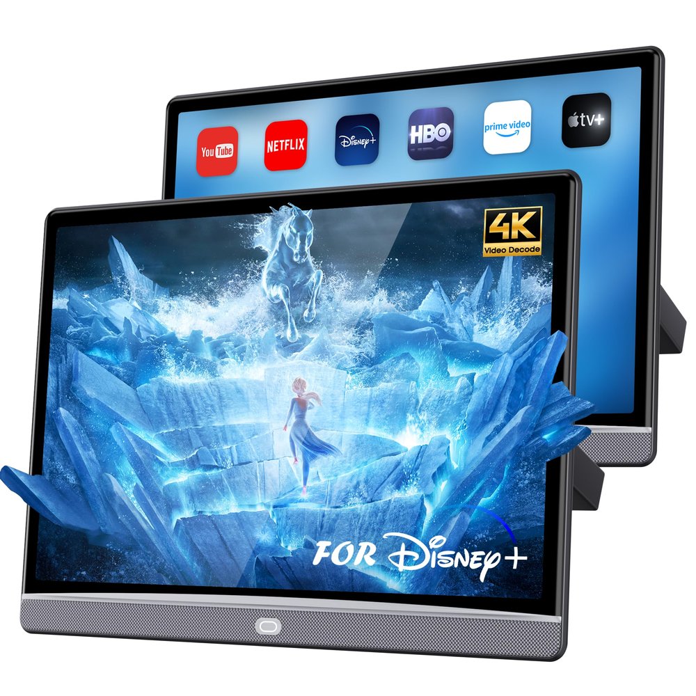13.3" Car TV Headrest Monitor for Back Seat, 4K Android Tablet Portable Rear Entertainment System, Support Phone Wireless Mirror Link Touch Screen, with WiFi/HDMI/USB/Video Player, 4G+64G