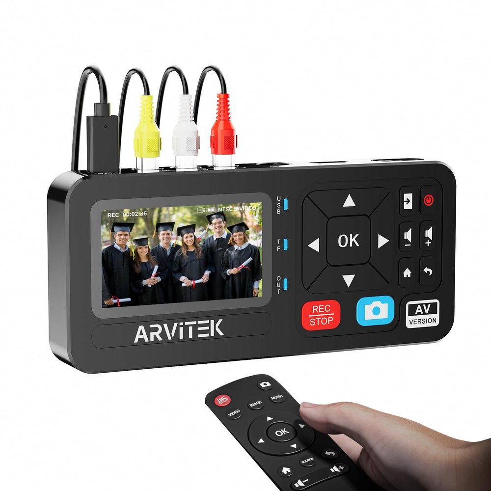 Arvitek VHS to Digital Converter w/3" Screen, Video to Digital DVD Converter Machine w/Remote, HDMI Loop Out, Record Video/Audio from VHS, VCR, DVR, AV, RCA, Hi8, Camcorder, Game Consoles, Plug&Play