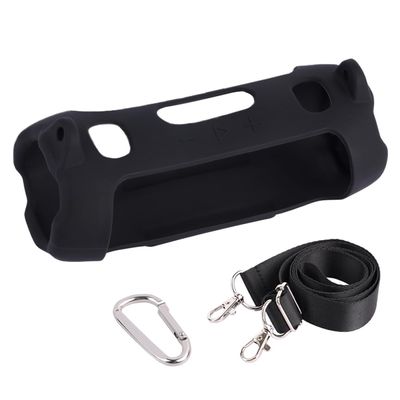 Silicone Case Rubber Carrying Pouch with Strap for JBL charge6, Travel Storage Bag, Protective Skin Holder (Black)
