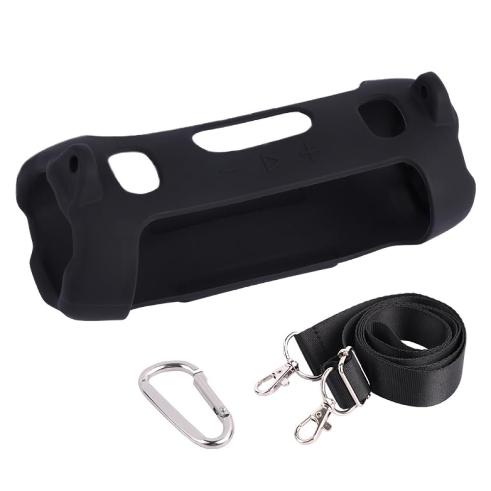 Silicone Case Rubber Carrying Pouch with Strap for JBL charge6, Travel Storage Bag, Protective Skin Holder (Black)