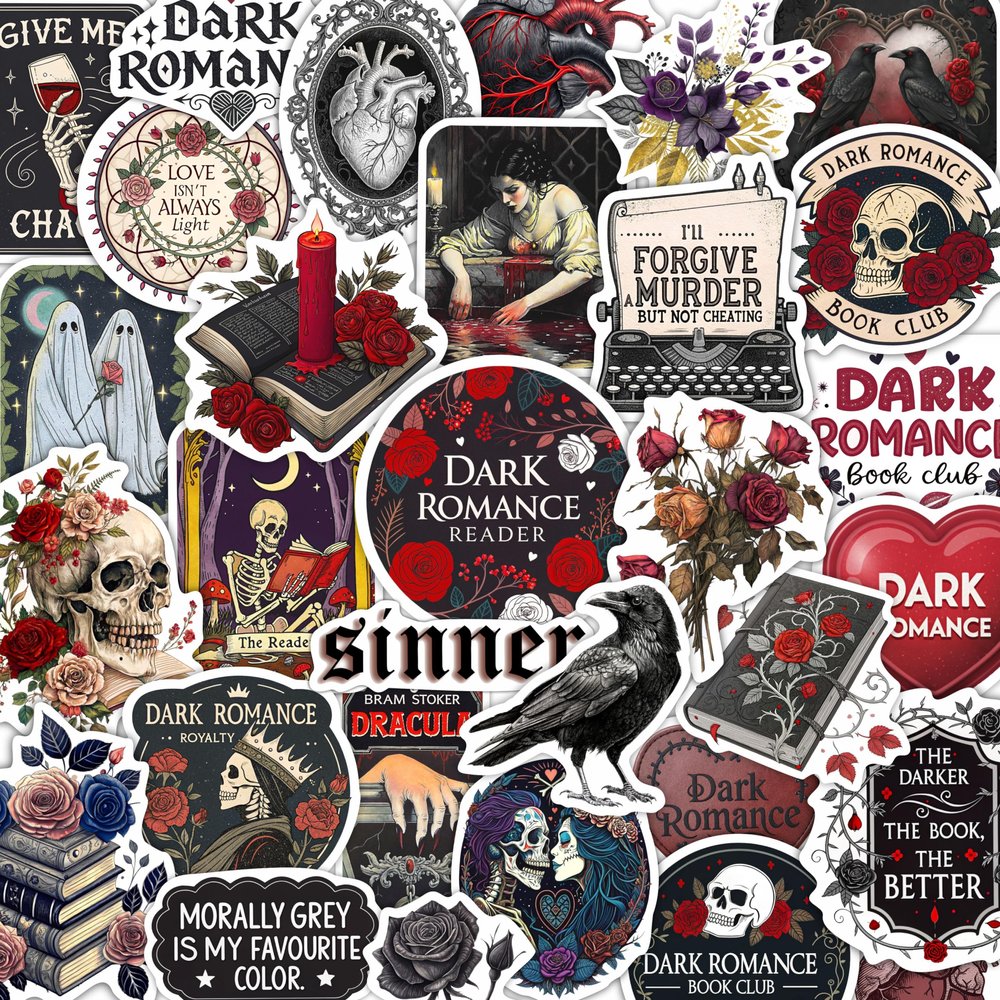 100Pcs Dark Romance Stickers for Water Bottle - Dark Book Stickers, Booktok Decals - Gifts for Book Lovers