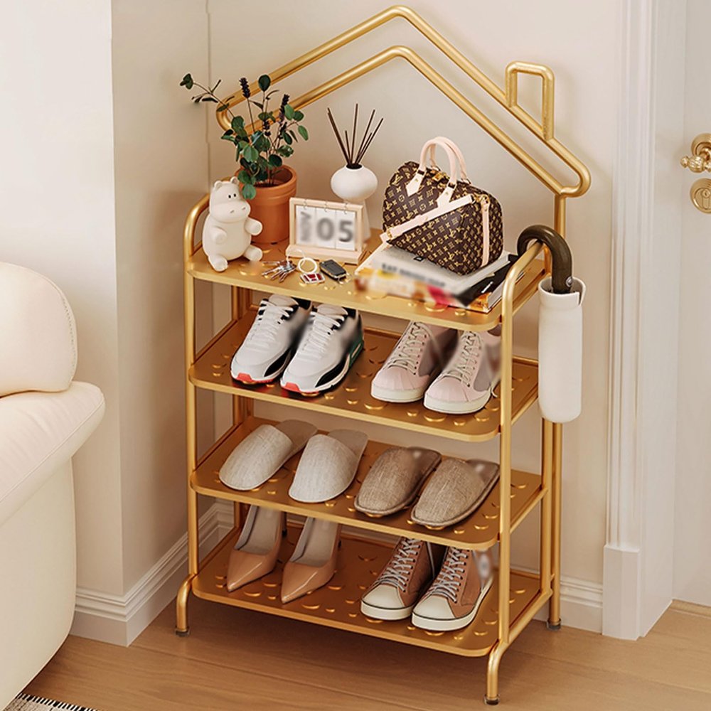 JHDXL Shoe Organizer, Multifunctional Shoe Cabinet, Metal Shoe Rack, Stackable Boot & Shoe Storage, Organizer for Entryway, Closet, Dorm & Small Spaces(Gold,45 * 90cm/17.7 * 35.6in)