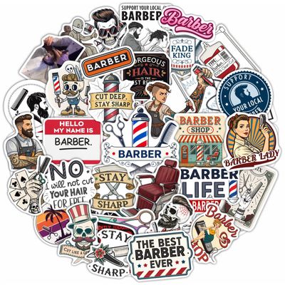 100Pcs Barber Stickers and Decals for Water Bottle, Laptop - Barbershop Stickers - Barber Gifts for Men, Party Supplies - Gift for Women & Men