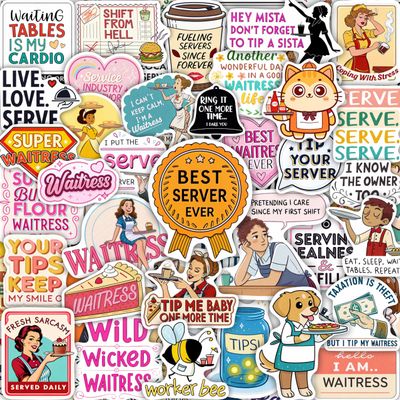 100Pcs Server Stickers Funny for Water Bottle, Laptop - Waitress Stickers - Server Gifts for Waitress - Gift for Women & Men