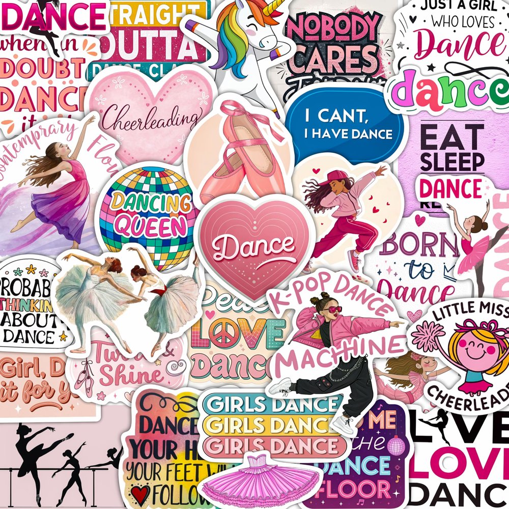 100Pcs Dance Stickers for Water Botlle, for Scrapbooking - Dancer Stickers - Gifts for Dancer - Dance Party Supplies - Gift for Women & Men