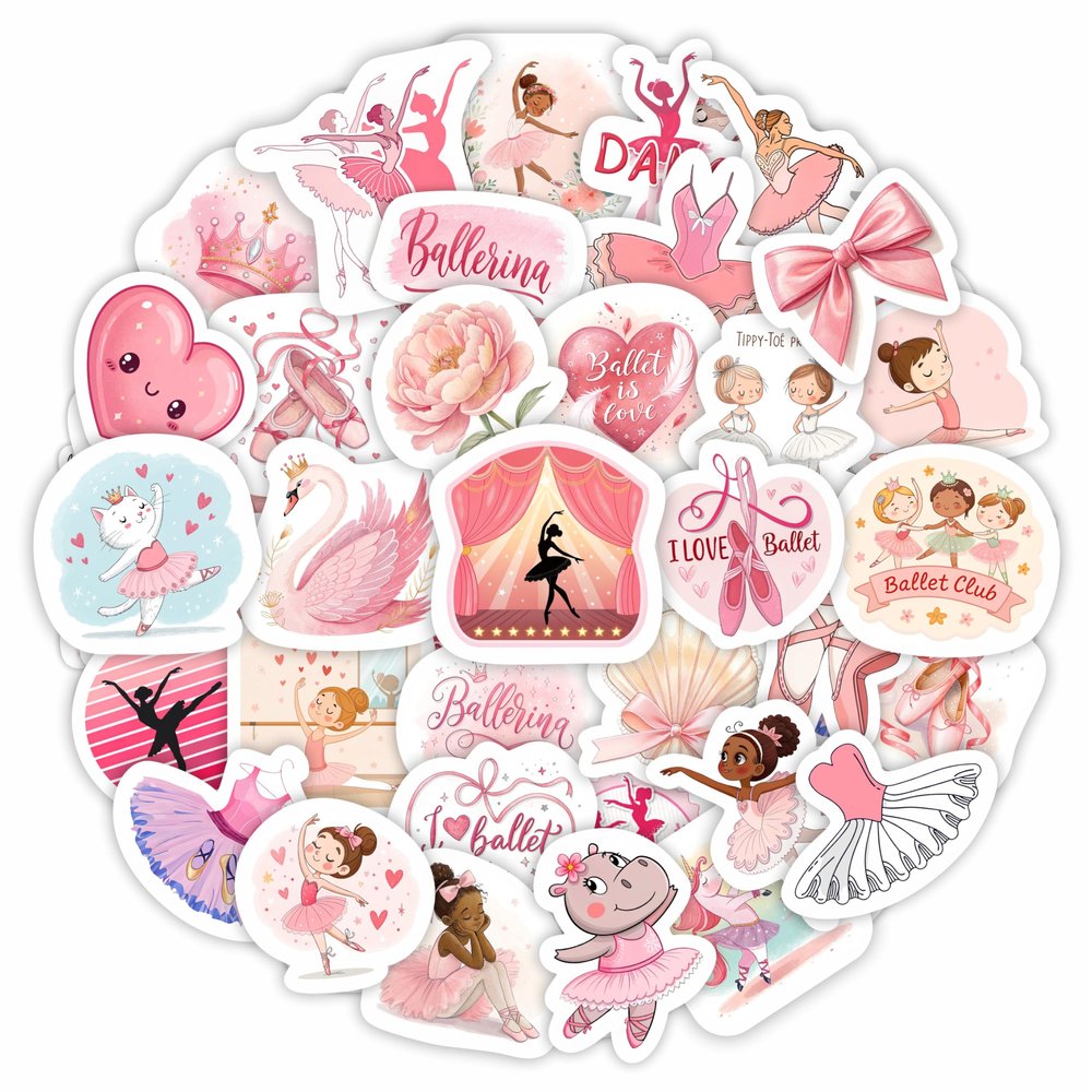 100Pcs Ballerina Stickers, Ballet Stickers - Ballerina Party Supplies -Cute Ballet Decals - Gift for Women & Men