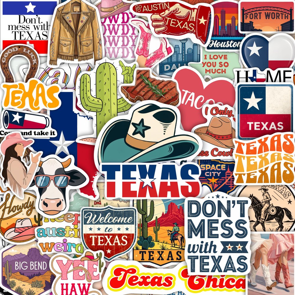 100Pcs Texas Stickers and Decals for Water Bottle, Laptop - Texas Gifts, Party Supplies & Dacorations - Austin and Houston Stickers Waterproof - Gift for Women & Men