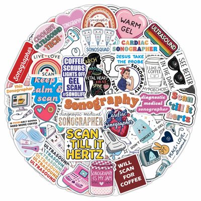 100Pcs Sonography Stickers for Water Bottle, Laptop - Ultrasound Stickers - Sonography Gifts for Sonographer, Party Decorations - Gift for Women & Men