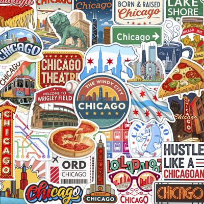 100Pcs Chicago Stickers and Decals for Luggage, Water Bottle - Chicago Gifts, Party Supplies - Travel USA Cities Stickers - Gift for Women & Men