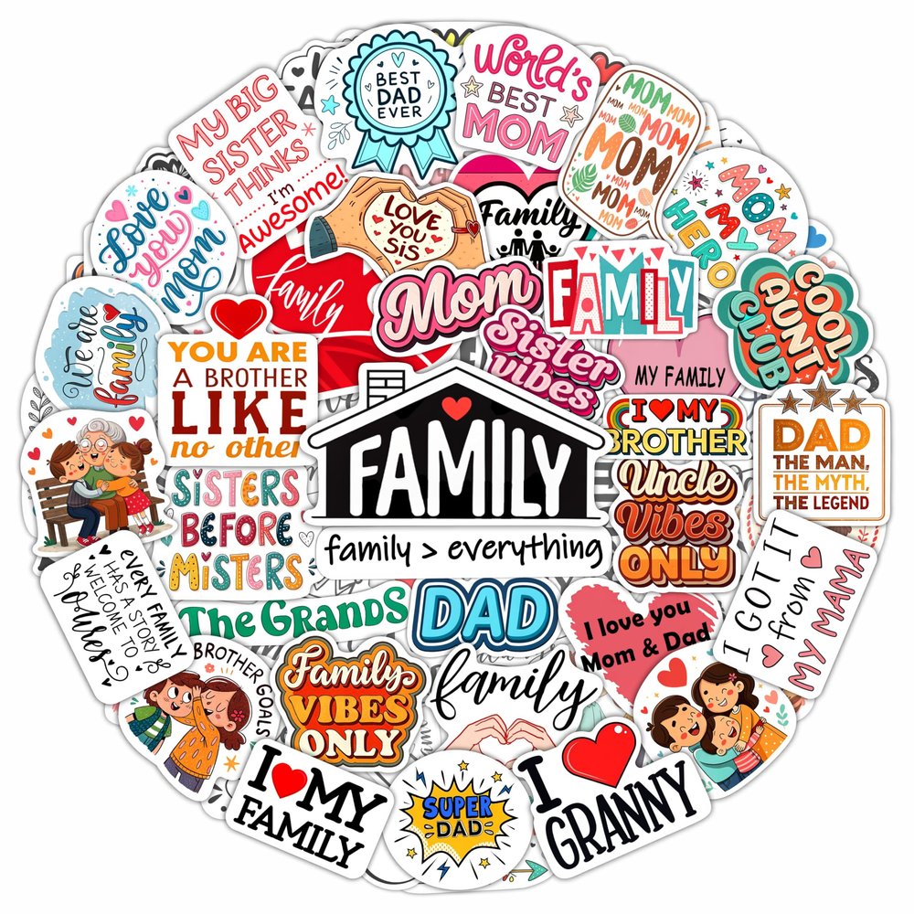 100Pcs Family Stickers for Scrapbooking, Water Bottle - Family Gifts Ideas, Party Supplies & Decoration - Gift for Women & Men