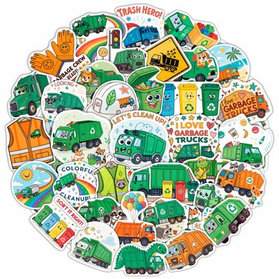 100Pcs Garbage Truck Stickers for Water Bottle, Laptop - Trash Truck Stickers - Garbage Car Party Supplies & Decoration- Gift for Women & Men