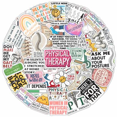 100Pcs Physical Therapy Stickers and Decals for Water Bottle, Laptop - Physical Therapist Gifts & Party Decorations - Medical, Occupational Therapy Stickers- Gift for Women & Men