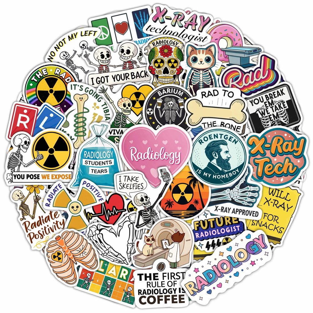 100Pcs Radiology Stickers, Rad Tech Stickers, Xray Decals for Water Bottle and Laptop - Radiology Party Supplies & Decorations - Rad Tech Gifts for Women & Men