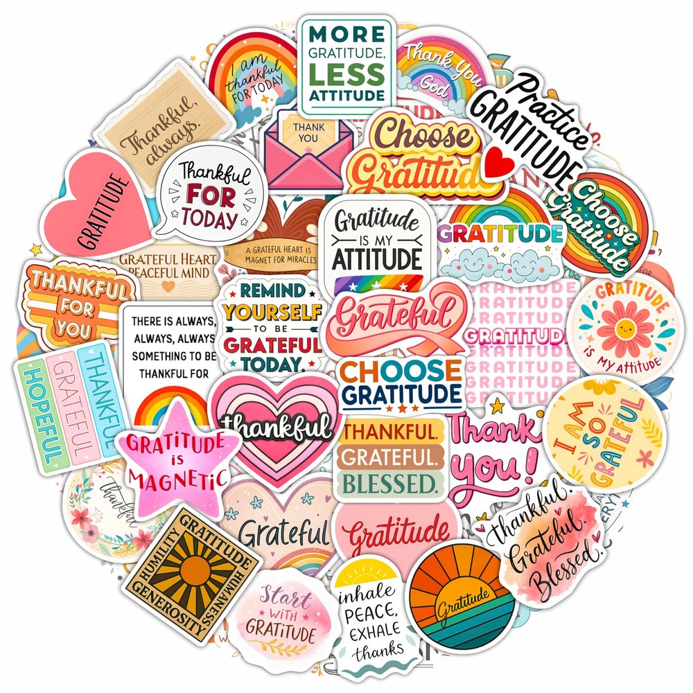 100Pcs Gratitude Stickers for Water Bottle, Thankful Sticker Gratitude Gifts Bulk, Positive Quotes Decals Gifts for Women & Men