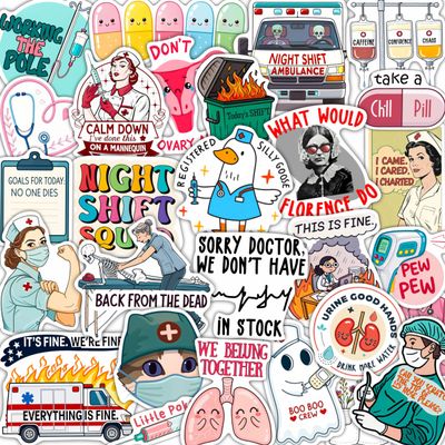 100Pcs Funny Healthcare Stickers and Decals for Water Bottle, Laptop - Funny Healthcare Gifts, Party Supplies & Dacorations - Medical, Nurse, Doctor Stickers Waterproof - Gift for Women & Men