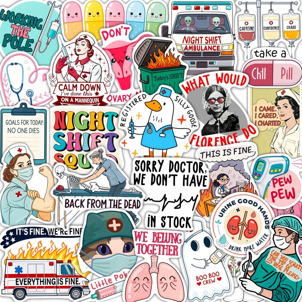 100Pcs Funny Healthcare Stickers and Decals for Water Bottle, Laptop - Funny Healthcare Gifts, Party Supplies & Dacorations - Medical, Nurse, Doctor Stickers Waterproof - Gift for Women & Men