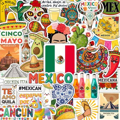 100Pcs Mexico Stickers for Scrapbooking, for Luggage, for Water Bottle - Mexican Stickers and Decals - Mexico Party Supplies & Decorations - Mexican Gifts for Women & Men