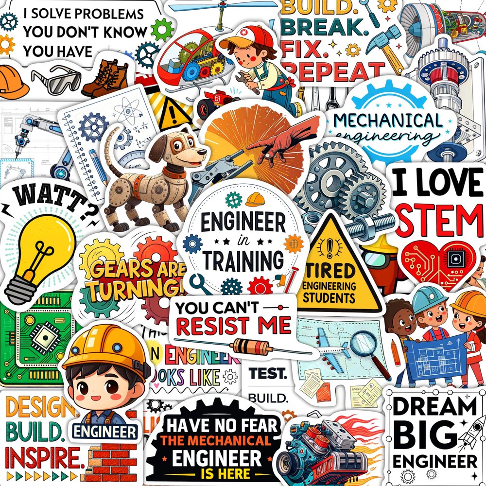 100Pcs Engineering Stickers for Laptop, for Water Bottle - Engineering Gifts & Party Supplies - Engineer Stickers - Gift for Women & Men