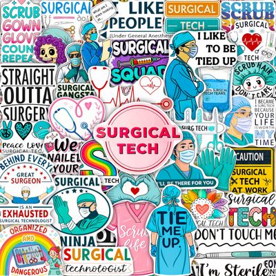 100Pcs Surgical Tech Stickers for Water Bottle, Laptop, Scrub Tech Stickers - Surgical Technologist Gifts Bulk - Gift for Women & Men