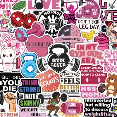100Pcs Fitness Stickers, Weightlifting Training Gym Stickers for Water Bottle, Laptop - Workout Gifts, Weight Lifting Party Supplies