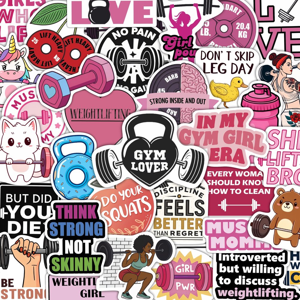 100Pcs Fitness Stickers, Weightlifting Training Gym Stickers for Water Bottle, Laptop - Workout Gifts, Weight Lifting Party Supplies