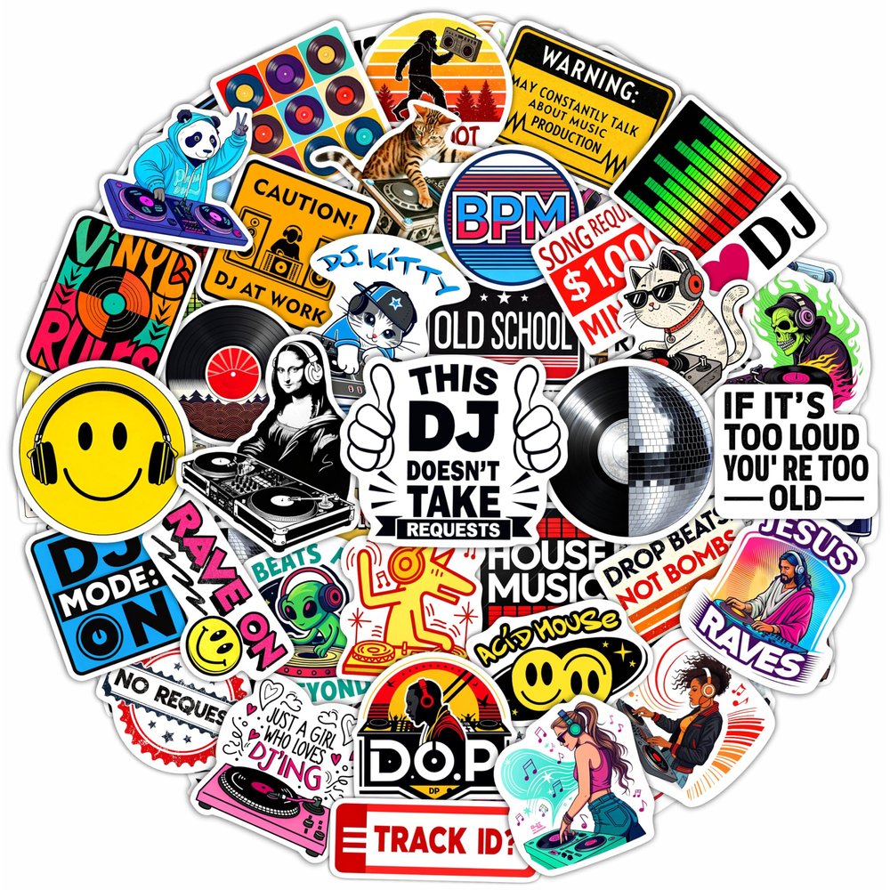 100Pcs DJ Stickers and Decals for Laptop, Water Bottle - DJ Gifts & Party Supplies - Rave, Music Stickers - Gift for Women & Men