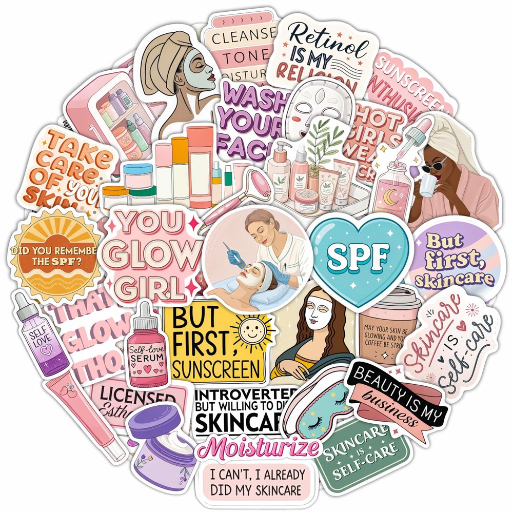 100Pcs Esthetician Stickers for Laptop, Skincare Stickers - Esthetician Party Supplies, Gifts - Gift for Women & Men