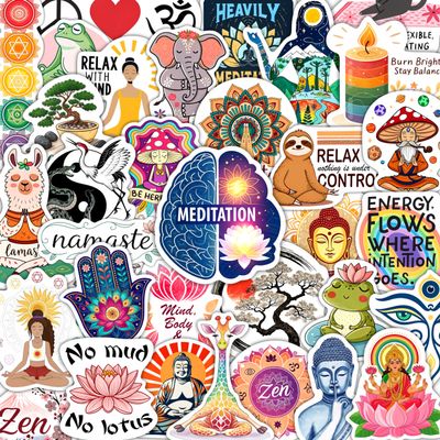 100Pcs Meditation Stickers for Water Bottle and Laptop - Gift for Meditation Lovers - Zen, Chakra Stickers - Gift for Women & Men