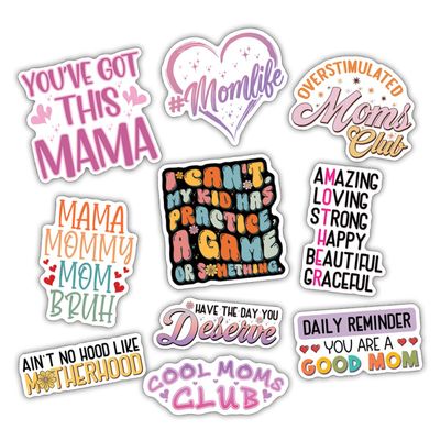 10pcs Mom Life Sticker Sheet, Funny and Cute Vinyl Decals for Mothers, Moms, and Family Life, Waterproof, UV-Resistant, for Laptop, Water Bottle, Journal, Car, Notebook, Phone Case (Design 2)