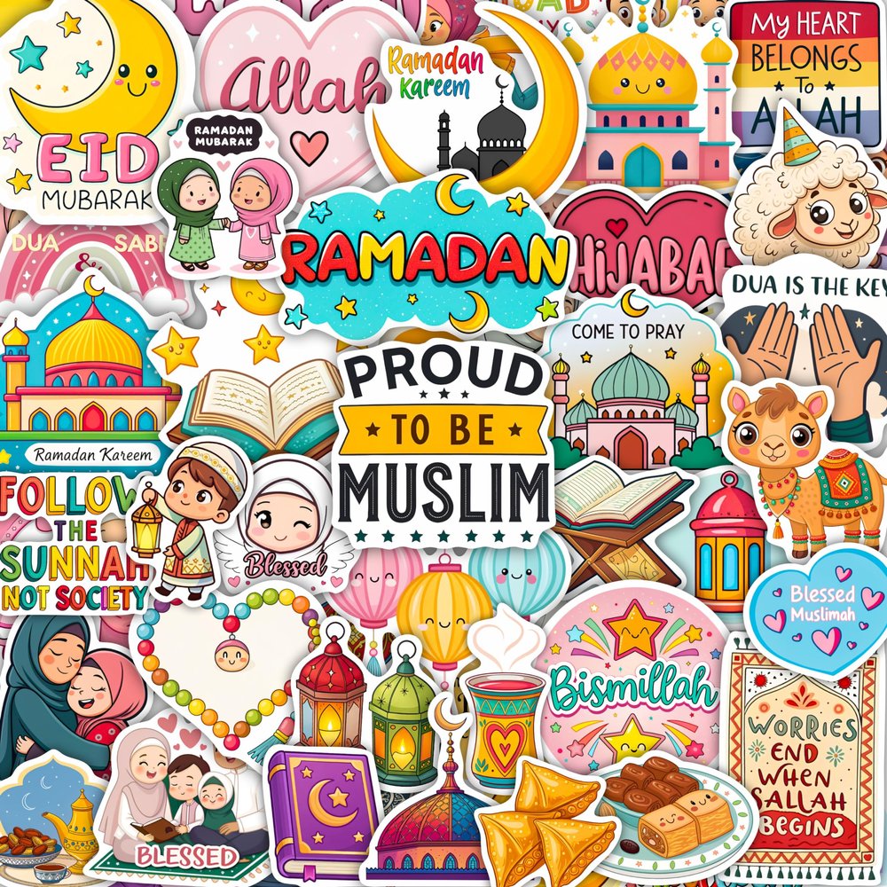 100Pcs Islamic Stickers for Water Bottle, Laptop, Muslim Stickers, Islam Decals - Islamic Party Supplies & Gifts - Gift for Women & Men