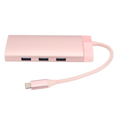 6 in 1 Type C Docking Station with PD, 3USB3.0, RJ45 Multi Port Expansion for Efficient Office Entertainment, Supports 4K HD Display Fast Charging (Coral Pink)