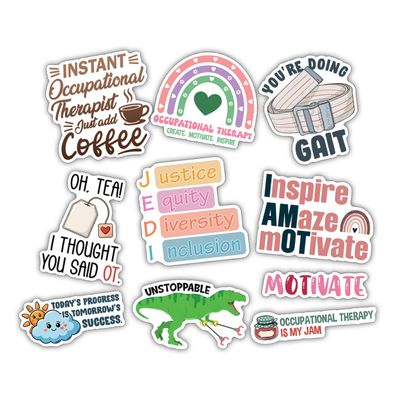 10pcs Occupational Therapy Sticker Sheet, Cute Vinyl Decals for OT Students, Therapists, Clinic Teams, Waterproof, UV-Resistant, for Laptop, Water Bottle, Clipboard, Notebook, Phone Case (Design 5)