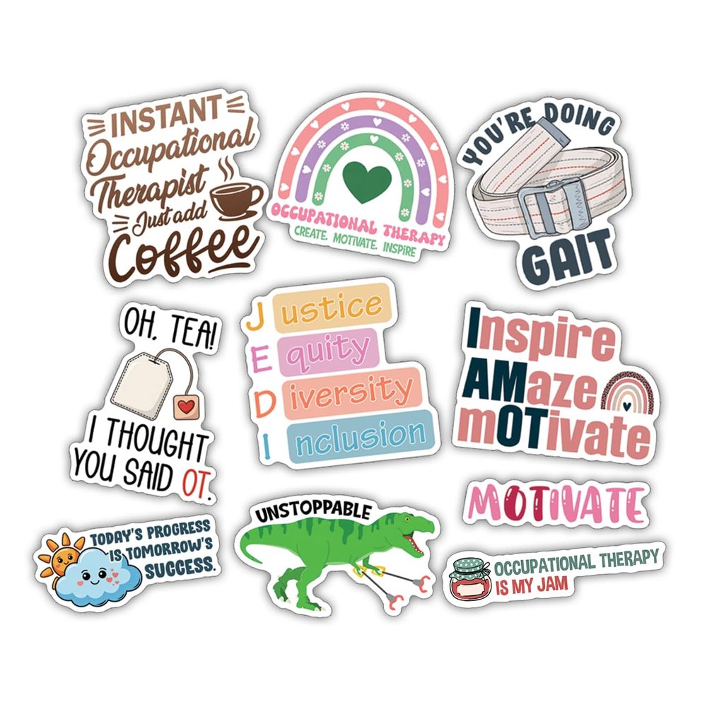 10pcs Occupational Therapy Sticker Sheet, Cute Vinyl Decals for OT Students, Therapists, Clinic Teams, Waterproof, UV-Resistant, for Laptop, Water Bottle, Clipboard, Notebook, Phone Case (Design 5)