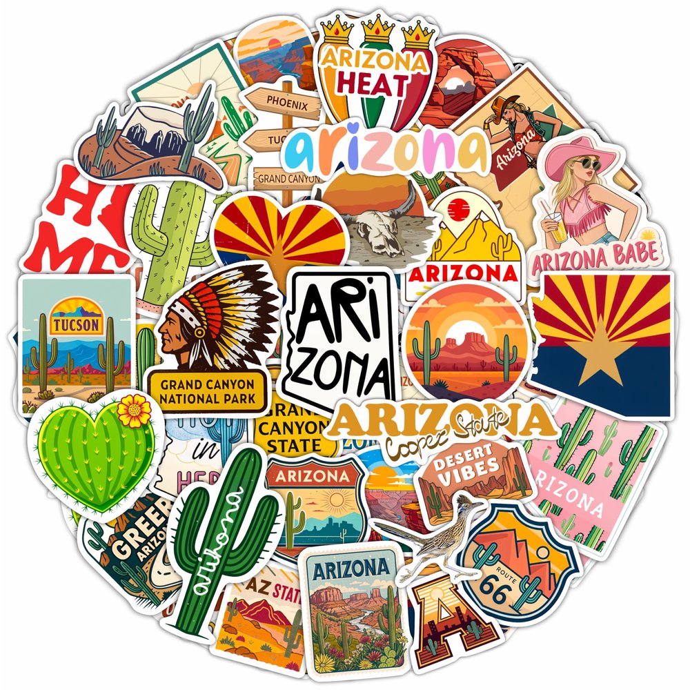 100Pcs Arizona Stickers Small for Water Bottle, Laptops, for Luggage - Arizona Gifts and Souvenirs, Party Supplies - Gift for Women & Men