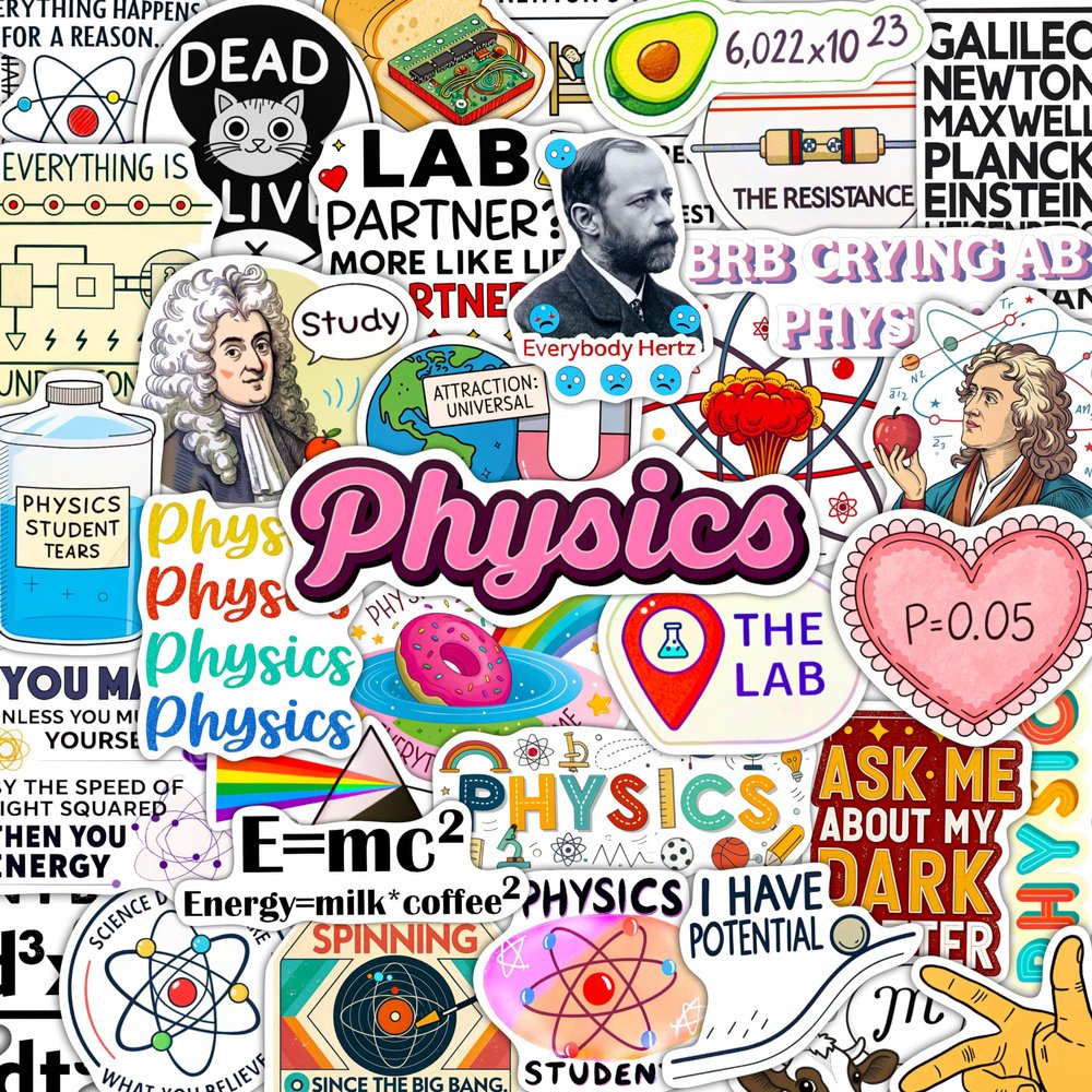 100Pcs Physics Stickers Funny for Laptop, Water Bottle - Physics Gifts & Party Supplies & Dacorations - Natural Sciences Sticker Pack - Gift for Women & Men