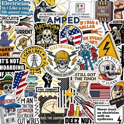 100Pcs Funny Electrician Stickers for Hard Hats, Waterbottle - Electrical Stickers - Electrician Gifts for Men, Party Supplies - Gift for Women & Men