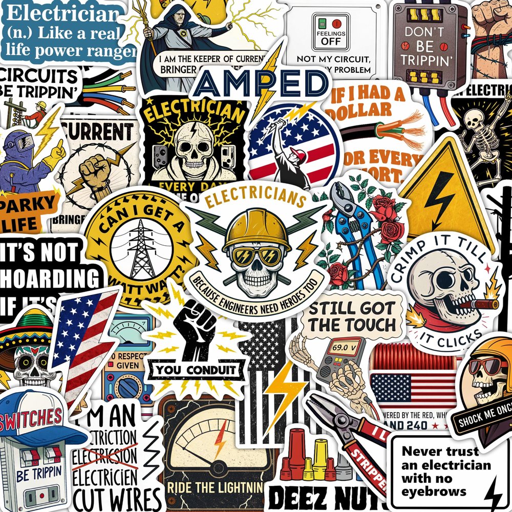 100Pcs Funny Electrician Stickers for Hard Hats, Waterbottle - Electrical Stickers - Electrician Gifts for Men, Party Supplies - Gift for Women & Men