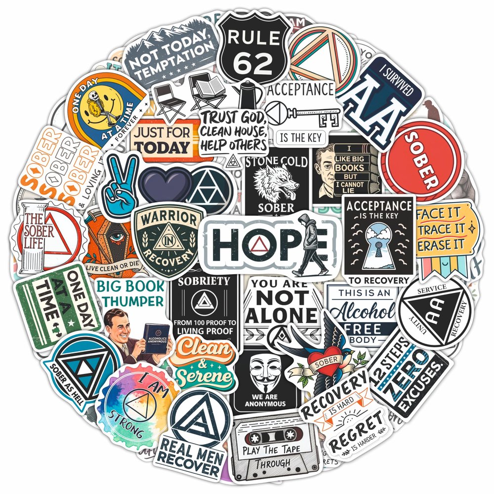 100Pcs Sobriety Stickers Bulk for Water Bottle, Laptop - Recovery Stickers and Decals, Sobriety Gifts for Man, Sober Decals & Party Supplies - Gift for Women & Men