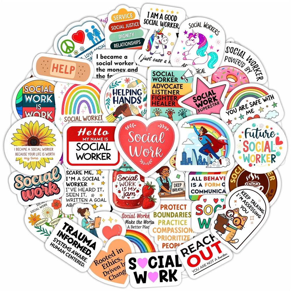 100Pcs Social Work Stickers for Laptop, for Water Bottle - Social Worker Gifts - Gift for Women & Men
