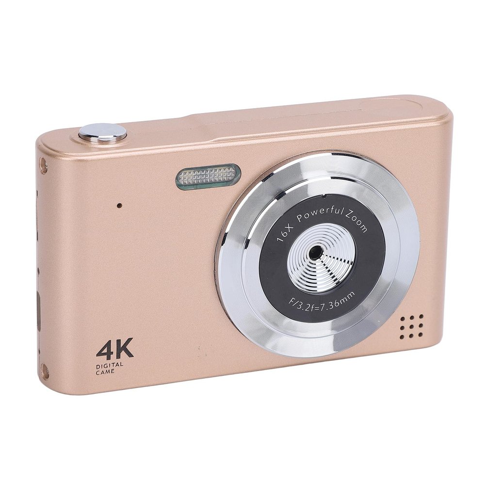 4K Digital Camera, Auto Focus 16x Zoom 48MP Vlogging Camera with 2.4 Inch Screen, Anti Shake Compact Camera with Flash, for Travel Photography (Light Gold)