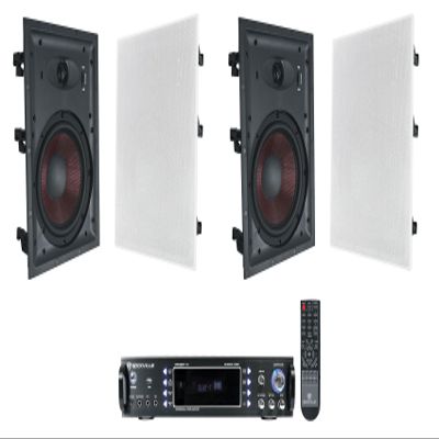 Rockville Bundle: RPA60BT V2 1000 Watt 2-Ch USB Bluetooth DJ/Pro/Karaoke Amplifier Mixer Bundle with (2) Pairs of WA858 8" in-Wall Home Speakers w Kevlar Woofer+Silk Dome Tweeter (3 Items)
