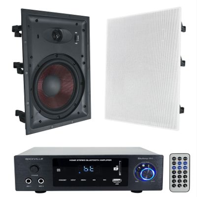 Rockville Bundle: BluAmp 150 Home Stereo Bluetooth Amplifier Receiver Optical/Phono/RCA Bundle with Pairs of WA858 8" in-Wall Home Speakers w Kevlar Woofer+Silk Dome Tweeter (2 Items)