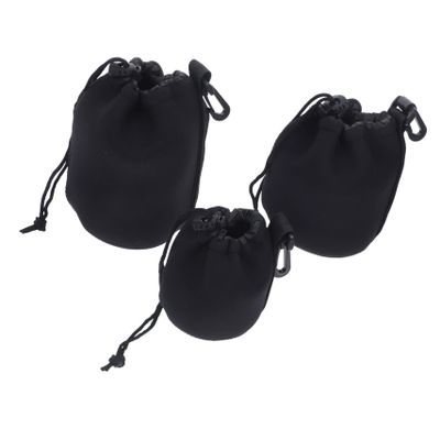 Angoily 3pcs Neoprene Camera Lens Case Set Elastic Lens Pouch Drawstring for Outdoor Use Sturdy Protector Bags for DSLR Cameras