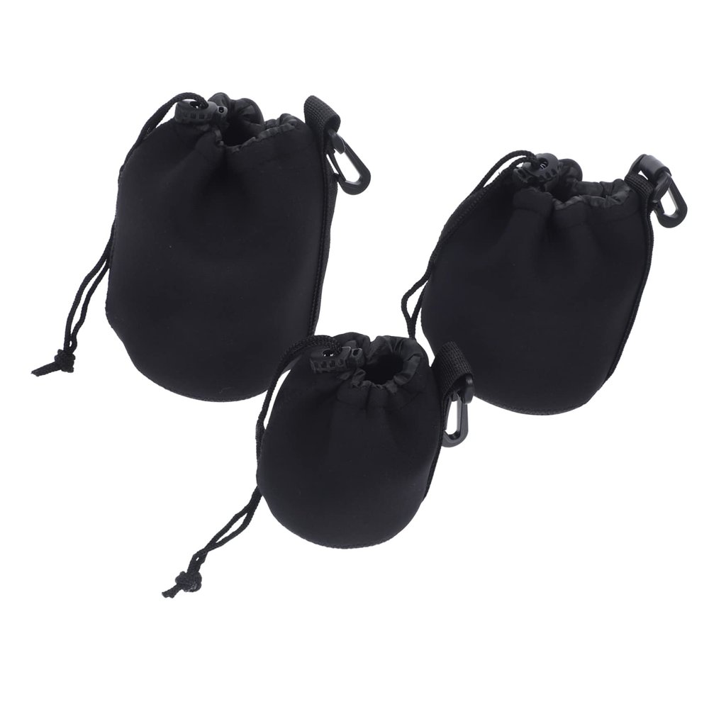 Angoily 3pcs Neoprene Camera Lens Case Set Elastic Lens Pouch Drawstring for Outdoor Use Sturdy Protector Bags for DSLR Cameras