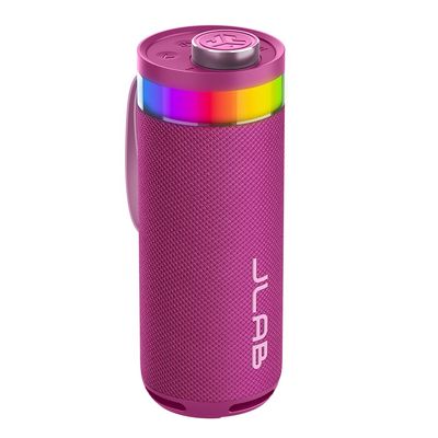 JLab Go Party Portable Bluetooth Speaker, Mulberry, 10 Watts of Power, 16+ Hours of Playtime, IP56 Waterproofing, Customizable RGB LED Lighting, Lab Sync Up to 100 Speakers, Custom Sound in-App
